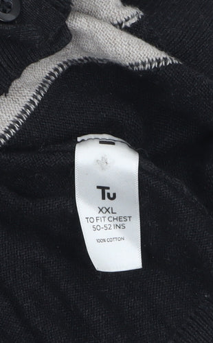 Tu Men’s Black 2XL Cotton Button Up Collared Striped Cardigan