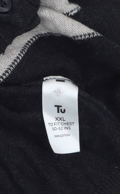 Tu Men’s Black 2XL Cotton Button Up Collared Striped Cardigan