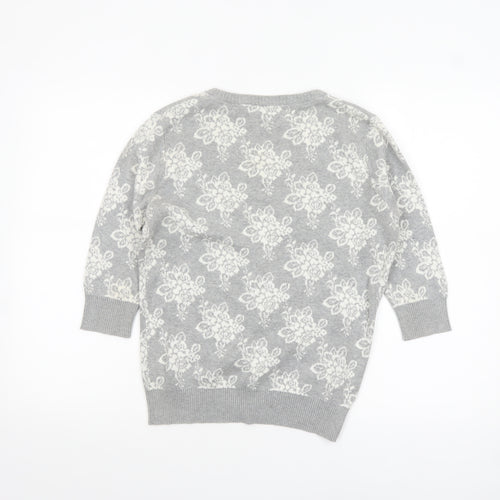 Forever 21 Women’s Grey Floral Knit Cotton Cardigan M V-Neck 3/4 Sleeve