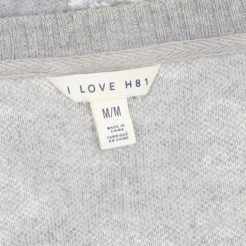 Forever 21 Women’s Grey Floral Knit Cotton Cardigan M V-Neck 3/4 Sleeve