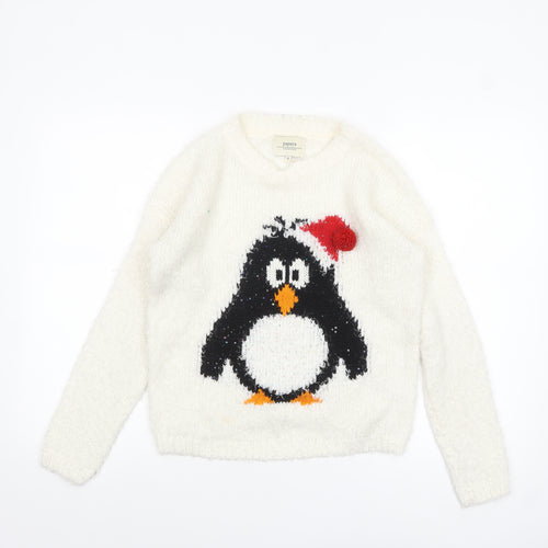 Papaya Weekend Women Ivory Christmas Penguin Jumper Size S