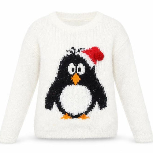 Papaya Weekend Women Ivory Christmas Penguin Jumper Size S
