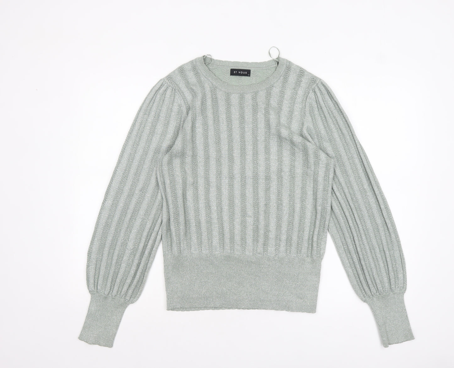 Et Vous Women's Grey Size 14 Crew Neck Ribbed Knit Jumper