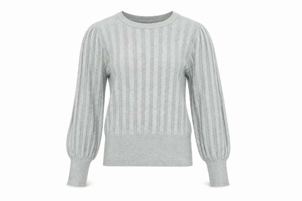 Front view of Et Vous Women's Grey, size 14, Crew Neck Ribbed Knit Jumper