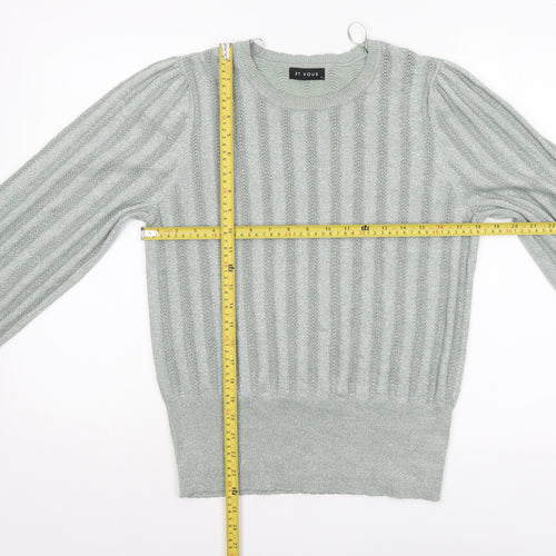 Et Vous Women's Grey Size 14 Crew Neck Ribbed Knit Jumper