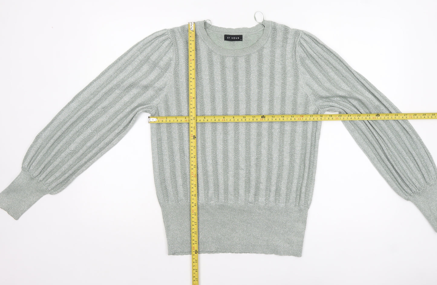 Et Vous Women's Grey Size 14 Crew Neck Ribbed Knit Jumper