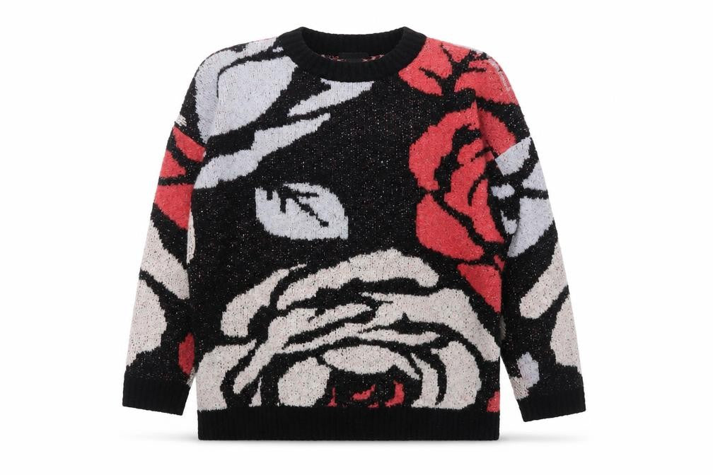 Front view of H&M Women’s Multicoloured Floral Knit Jumper, size UK 10
