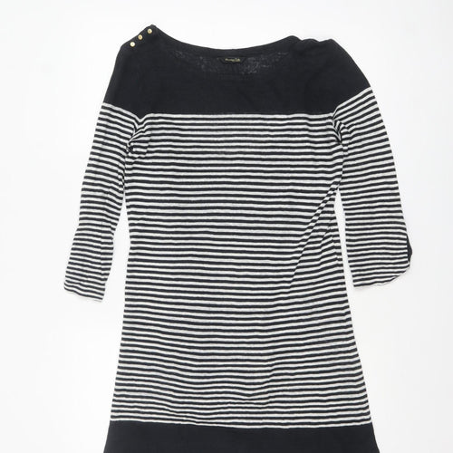 Massimo Dutti Women’s Black Striped Linen Tunic Jumper Size 10