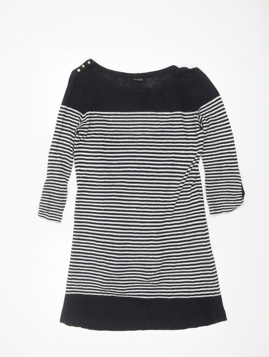Massimo Dutti Women’s Black Striped Linen Tunic Jumper Size 10