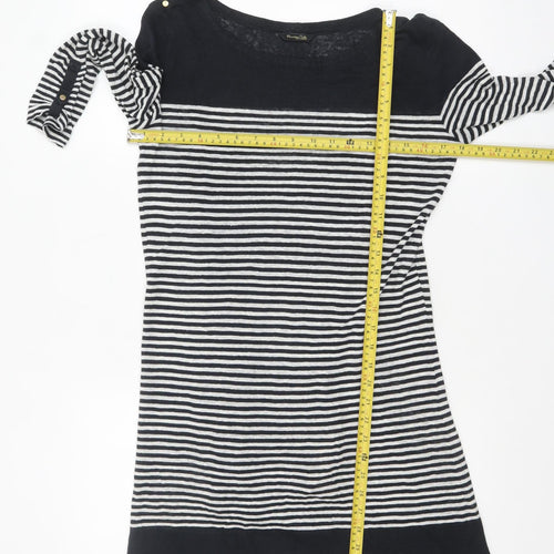 Massimo Dutti Women’s Black Striped Linen Tunic Jumper Size 10