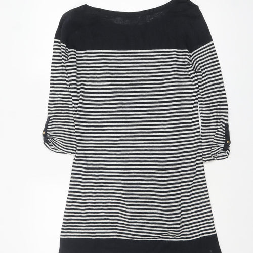 Massimo Dutti Women’s Black Striped Linen Tunic Jumper Size 10