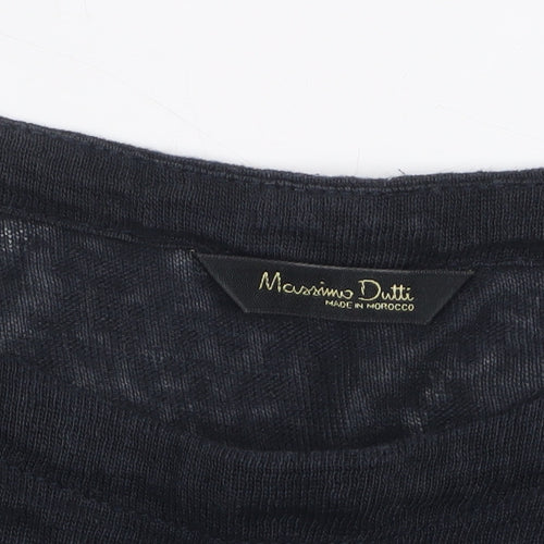 Massimo Dutti Women’s Black Striped Linen Tunic Jumper Size 10