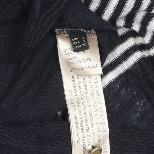 Massimo Dutti Women’s Black Striped Linen Tunic Jumper Size 10