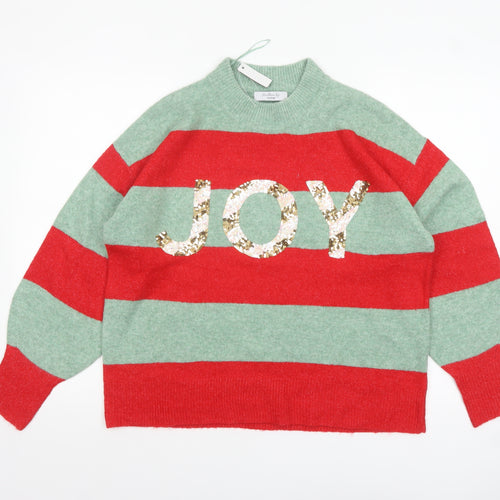 George Women’s Multicoloured Sequin JOY Striped Pullover Jumper Size M