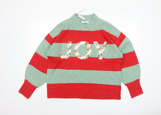 George Women’s Multicoloured Sequin JOY Striped Pullover Jumper Size M