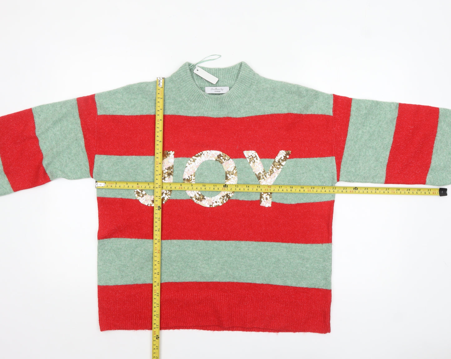 George Women’s Multicoloured Sequin JOY Striped Pullover Jumper Size M