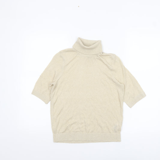 Marks and Spencer Womens Beige Glitter Roll Neck Short Sleeve Jumper XS