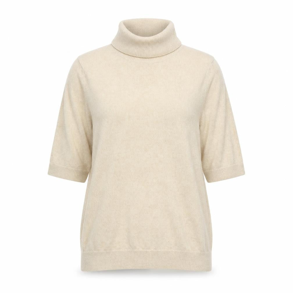 Marks and Spencer Womens Beige Glitter Roll Neck Short Sleeve Jumper XS