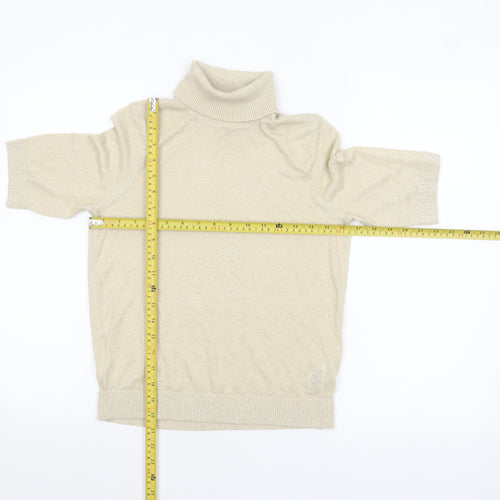 Marks and Spencer Womens Beige Glitter Roll Neck Short Sleeve Jumper XS