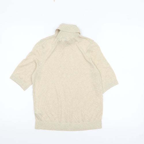 Marks and Spencer Womens Beige Glitter Roll Neck Short Sleeve Jumper XS