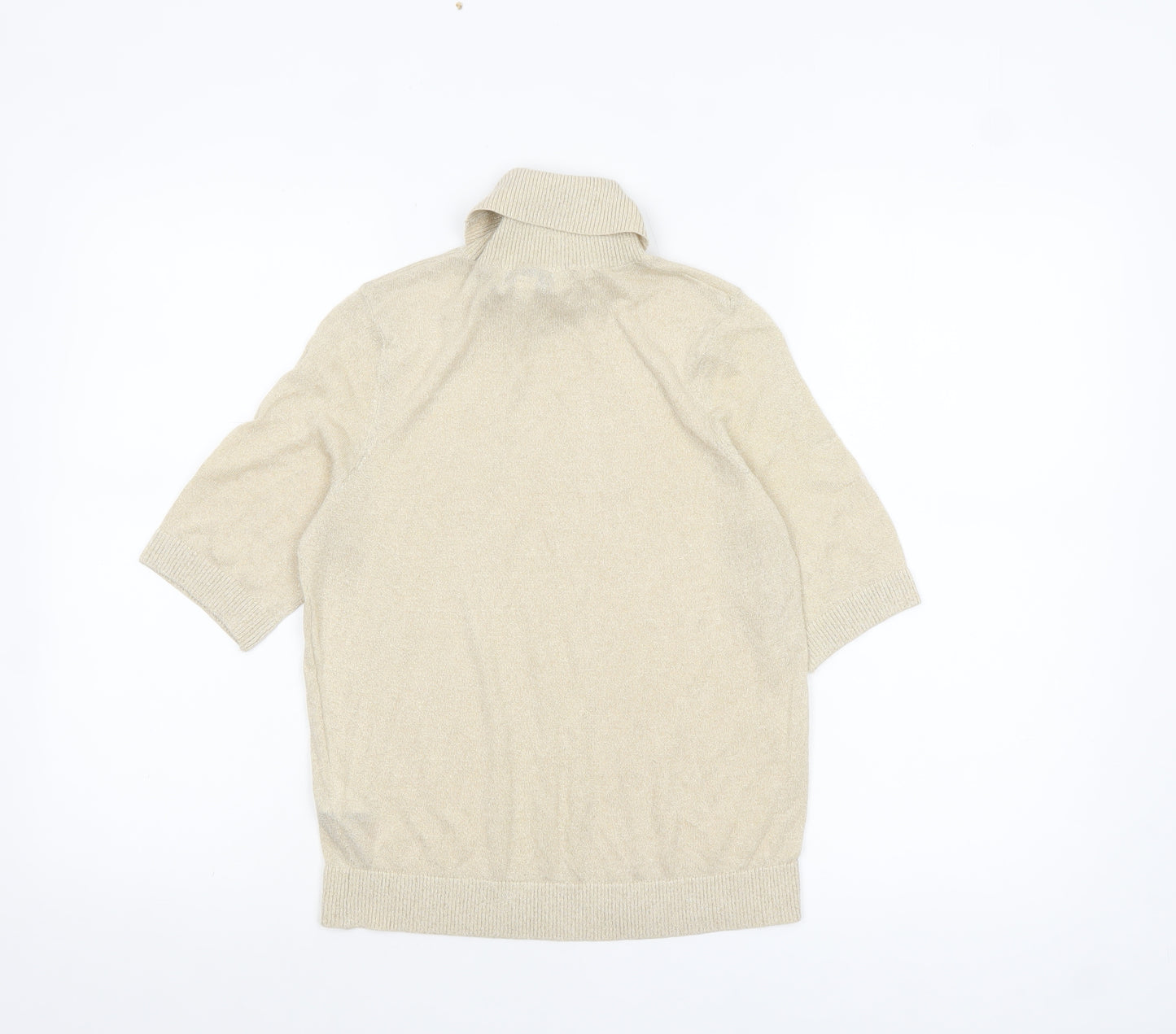 Marks and Spencer Womens Beige Glitter Roll Neck Short Sleeve Jumper XS