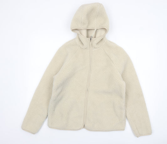 Marks and Spencer Women Oatmeal Full Zip Hooded Fleece Hoodie Size 10