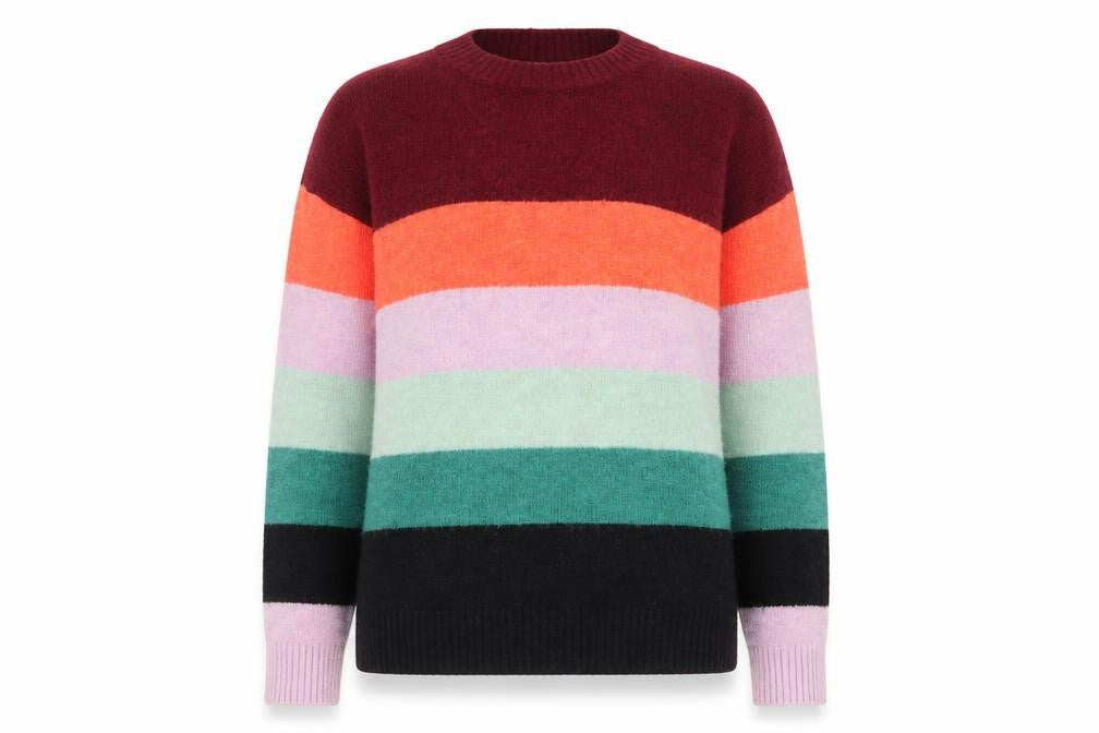 Front view of Next women’s multicoloured striped crew neck jumper xs