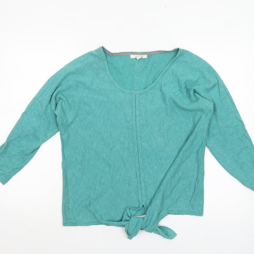 White Stuff Women's Green Linen Cotton Tie Hem Jumper UK 12