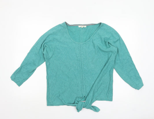 White Stuff Women's Green Linen Cotton Tie Hem Jumper UK 12