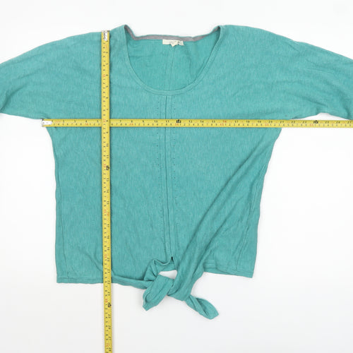 White Stuff Women's Green Linen Cotton Tie Hem Jumper UK 12