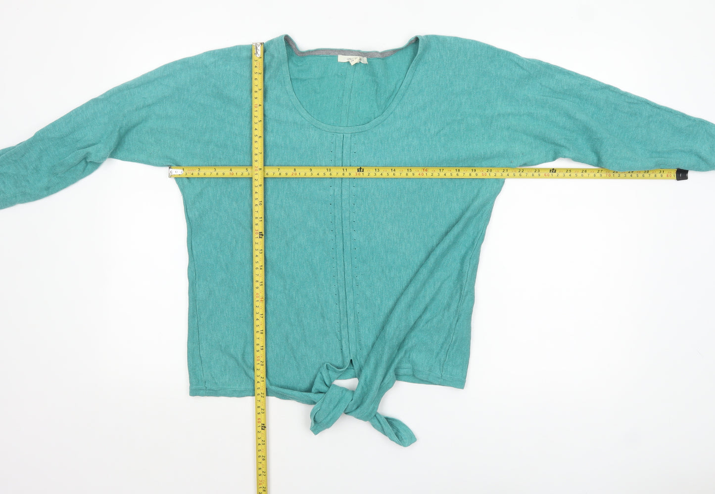 White Stuff Women's Green Linen Cotton Tie Hem Jumper UK 12