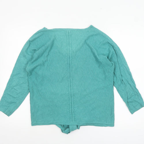 White Stuff Women's Green Linen Cotton Tie Hem Jumper UK 12
