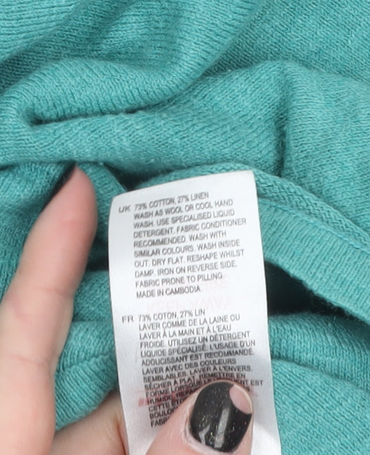 White Stuff Women's Green Linen Cotton Tie Hem Jumper UK 12