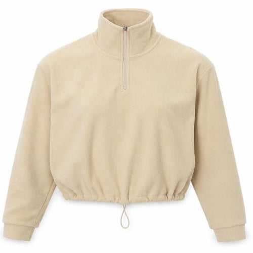 Brave Soul Women’s Beige Fleece 1/4 Zip Pullover Sweatshirt Size S