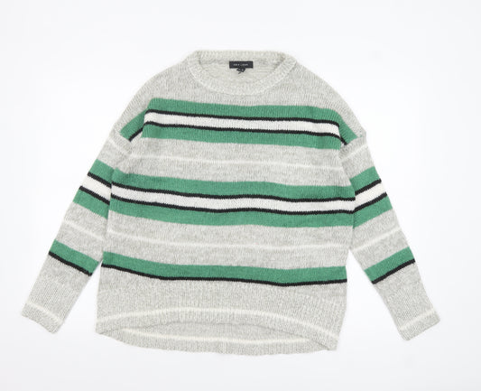 New Look Women's Grey Striped Acrylic Crew Neck Jumper M