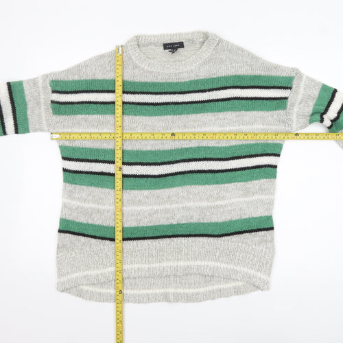 New Look Women's Grey Striped Acrylic Crew Neck Jumper M