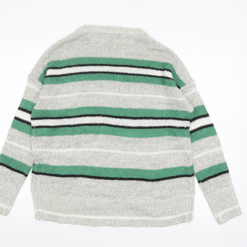 New Look Women's Grey Striped Acrylic Crew Neck Jumper M