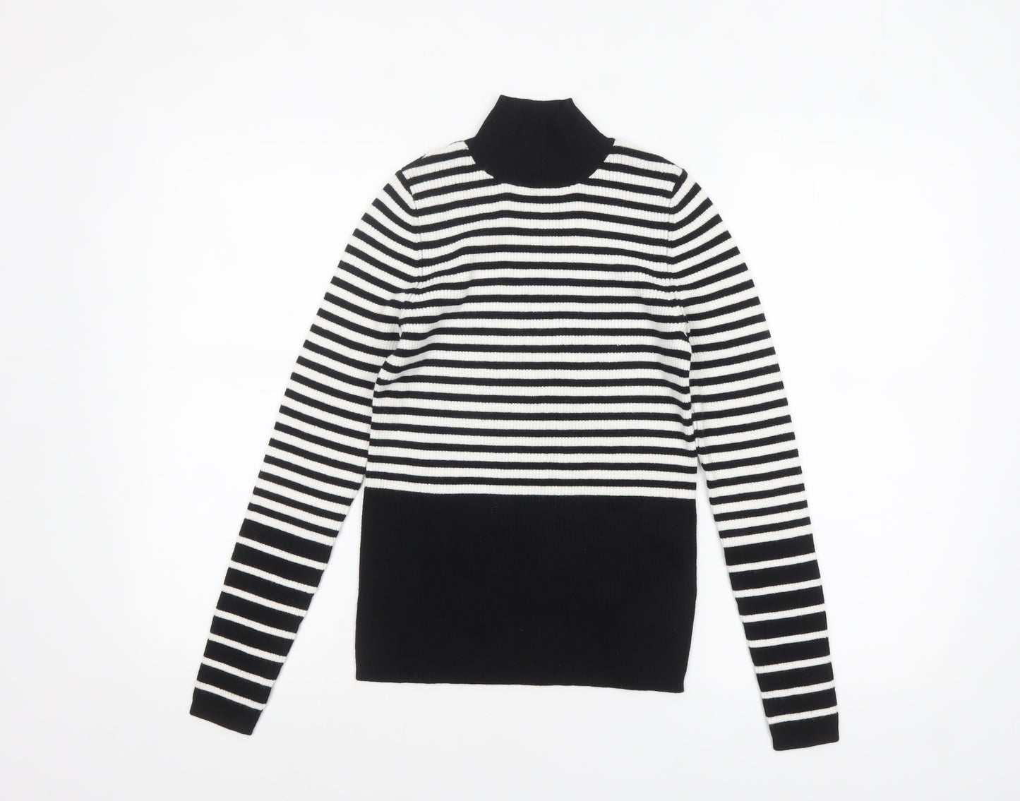 F&F Women’s Black & White Striped Roll Neck Jumper XS