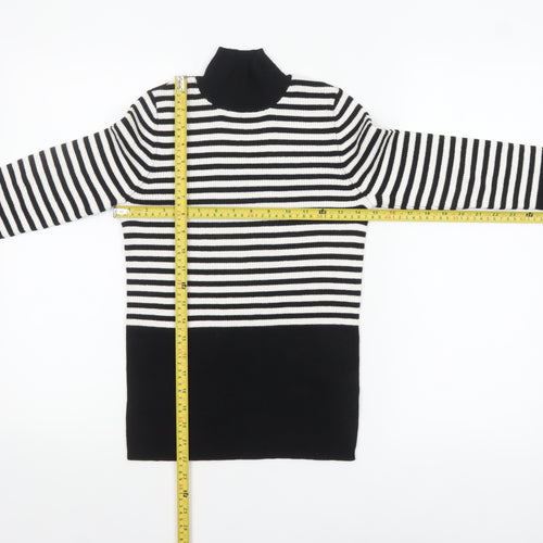 F&F Women’s Black & White Striped Roll Neck Jumper XS