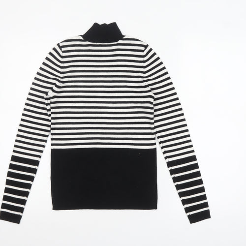 F&F Women’s Black & White Striped Roll Neck Jumper XS