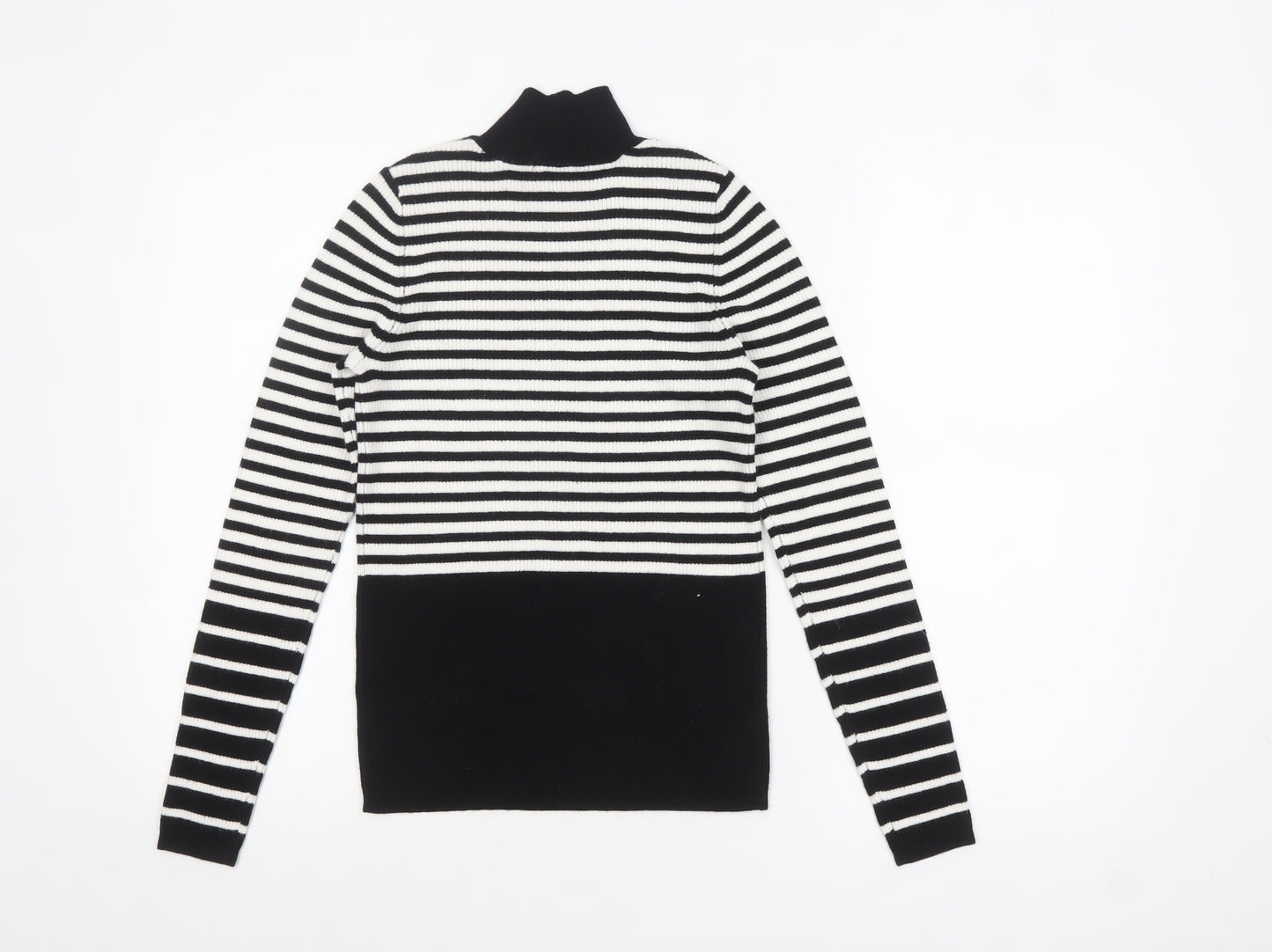 F&F Women’s Black & White Striped Roll Neck Jumper XS