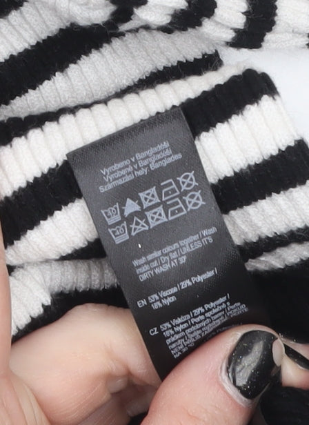 F&F Women’s Black & White Striped Roll Neck Jumper XS