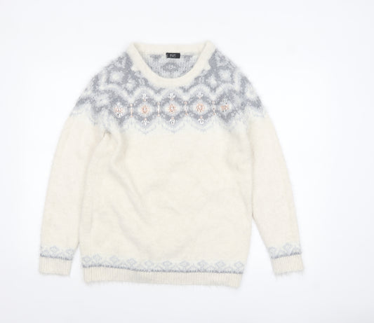 F&F Women’s Ivory Fair Isle Sequin Knit Jumper Size 12