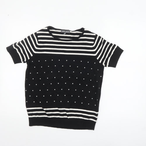 Laura Ashley Women’s Black Striped Polka Dot Cotton Jumper Size 12