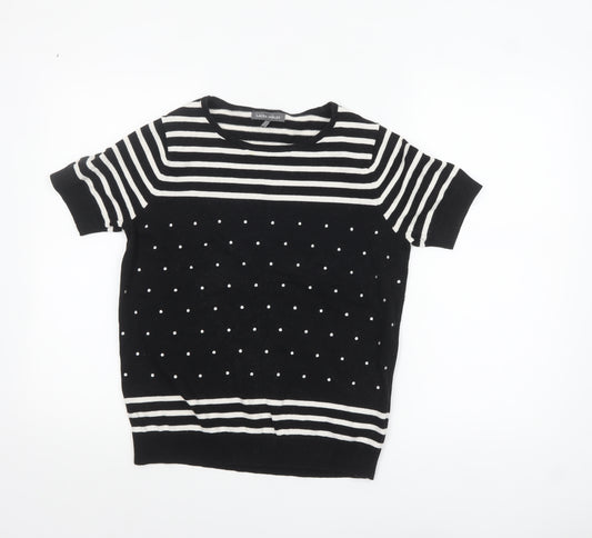 Laura Ashley Women’s Black Striped Polka Dot Cotton Jumper Size 12