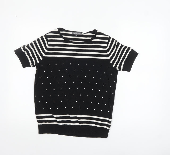 Laura Ashley Women’s Black Striped Polka Dot Cotton Jumper Size 12