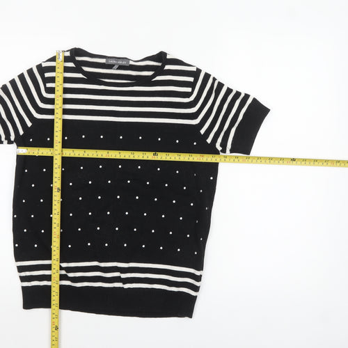 Laura Ashley Women’s Black Striped Polka Dot Cotton Jumper Size 12