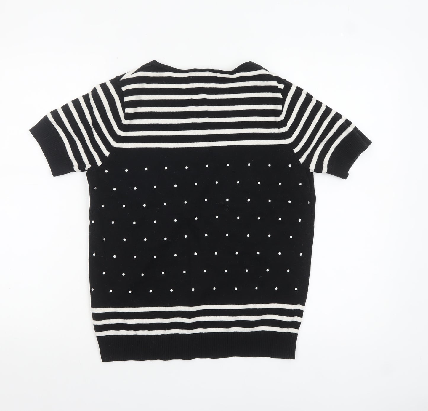 Laura Ashley Women’s Black Striped Polka Dot Cotton Jumper Size 12