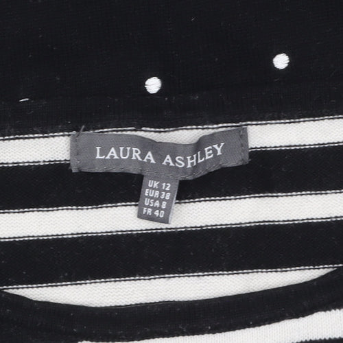 Laura Ashley Women’s Black Striped Polka Dot Cotton Jumper Size 12