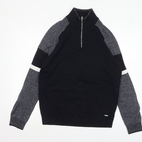 Next Men Black Cotton Half Zip High Neck Jumper Size L